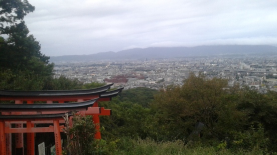A view of Kyoto from halfway up Fushimi Inari. Just left of this view you could make out the distant towers of Osaka.